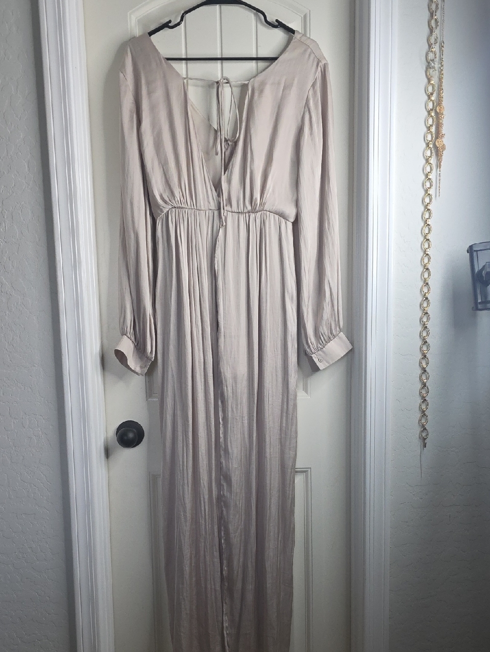 Lush Long Sleeve V-Neck Maxi Dress / Shorts Outfit in Light Taupe